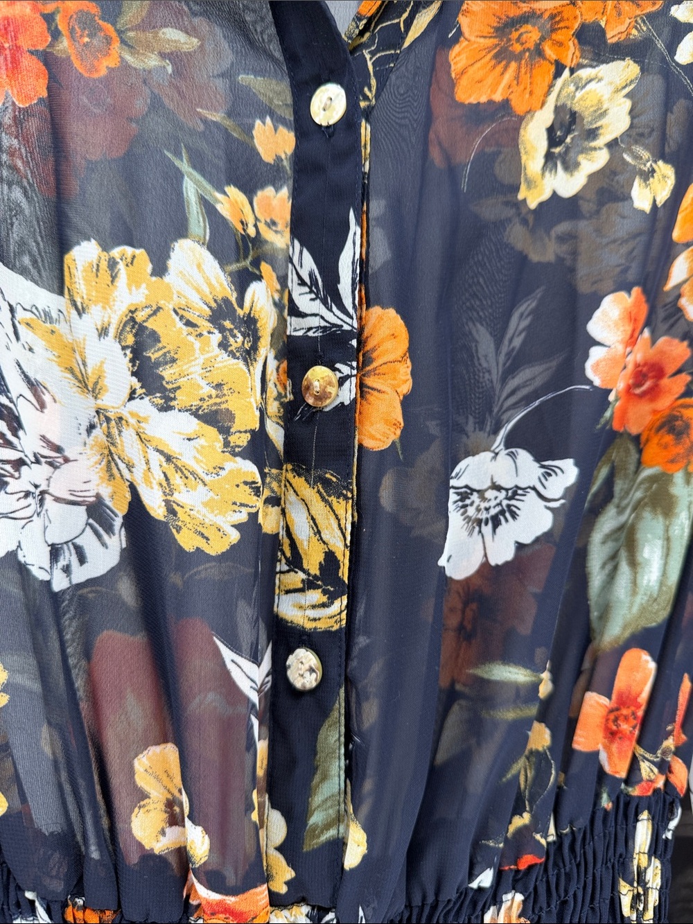 Sheer Floral Tiered Maxi Dress in navy and Orange size 6 - Picture 3 of 5